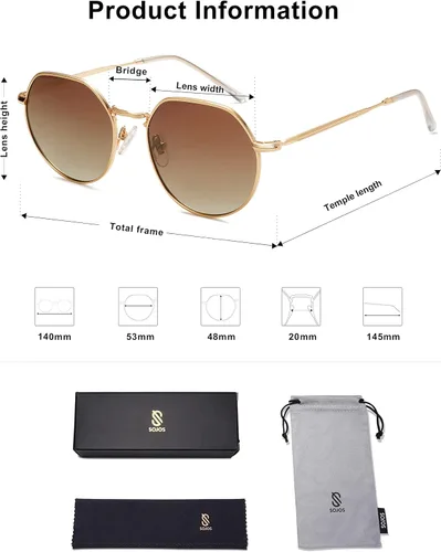 Vista 5 de SOJOS Lentes de sol polarizados de polígono redondos para mujeres y hombres, tonos retro clásicos vintage Hedy SJ1157