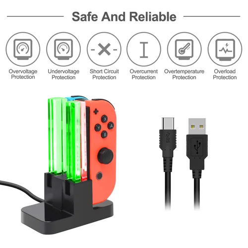 Vista 3 de FastSnail Charging Dock and 4 Pack Switch Grips Kit for Nintendo Switch Joy Con & OLED Model, Charger Stand Station with Charging Cable