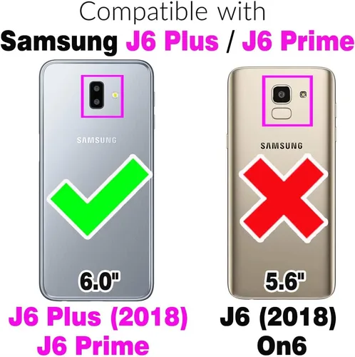 Vista 2 de Asuwish Funda protectora para Samsung Galaxy J6 Plus 2018 con protector de pantalla de vidrio templado y accesorios delgados de doble celda, Gaxaly