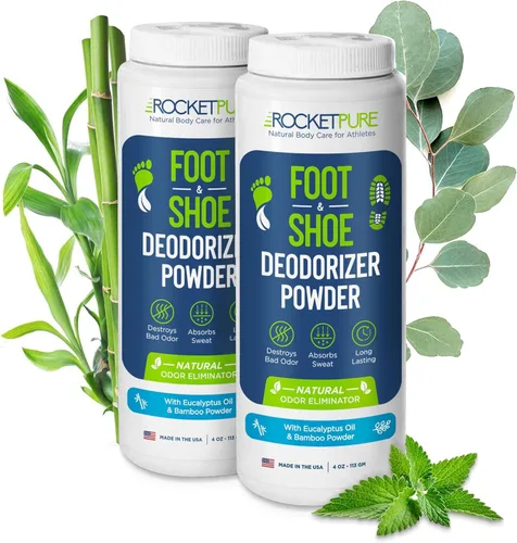 Vista 7 de Rocket Pure Desodorante natural para pies y zapatos en polvo, desodorante y eliminador de olores para hombres y mujeres, removedor de olores