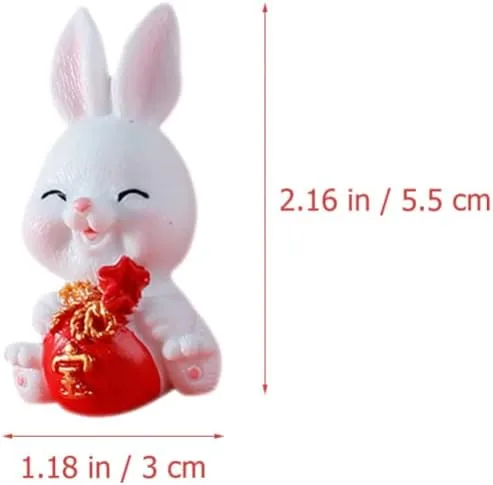 Vista 4 de ABOOFAN Figuras de conejo en miniatura de conejo, 6 piezas, mini figuritas chinas, adorno del año del zodiaco chino para festival de primavera