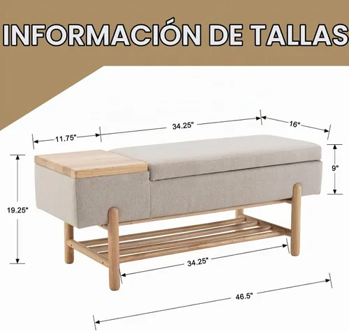Vista 2 de Banco de almacenamiento tapizado para entrada, banco de dormitorio de 46.5