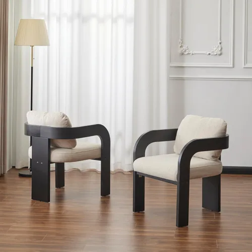 Vista 4 de Christopher Knight Home Yorick - Juego de 2 sillas de comedor modernas con cojín, juego de sillones de comedor de madera maciza, respaldo curvado