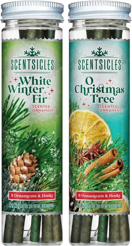 Vista 18 de Scentsicles Adornos para árbol de Navidad perfumados de abeto blanco de invierno, 2 botellas (12 varillas en total)