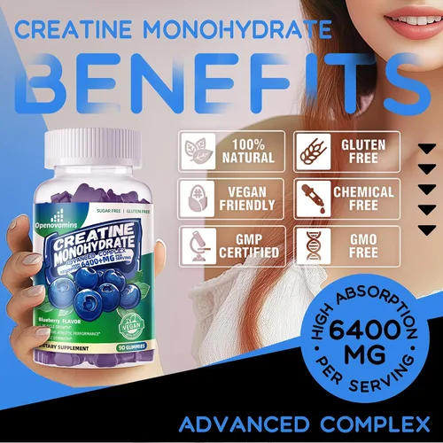 Vista 3 de Complejo de gomitas de monohidrato de creatina para hombres y mujeres, fórmula avanzada con L-taurina + vitamina B12, suplemento masticable sin