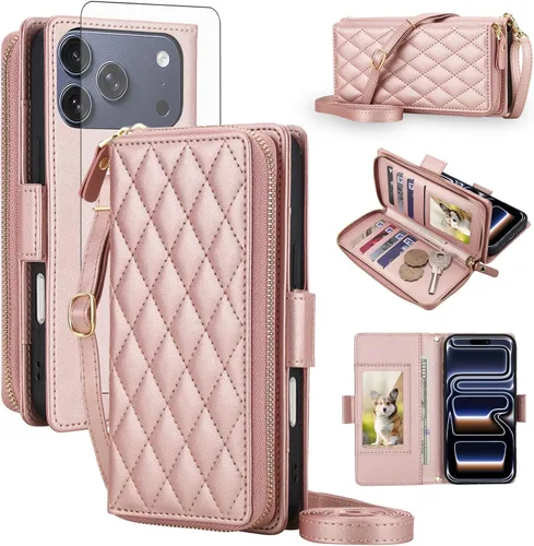 Vista 11 de Asuwish Funda compatible con iPhone 6/6s/7/8/SE 2020 2022 con cremallera y bloqueo RFID, protector de pantalla, correa cruzada i6 i7 i8 7s 8s SE2020