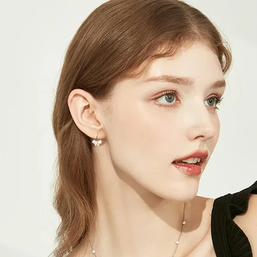 Vista 2 de Jazryn Butterfly Hoop Earrings, Cat's Eye Gemstone Huggie Earrings for Teen Girls, 14k Gold Plated Dangle Earrings for Women