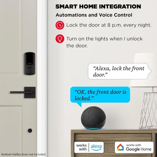 Vista 5 de Kwikset Halo - Cerradura inteligente Wi-Fi, cerradura de puerta sin llave con cerrojo, desbloqueo automático por geocerca, certificación grado AAA