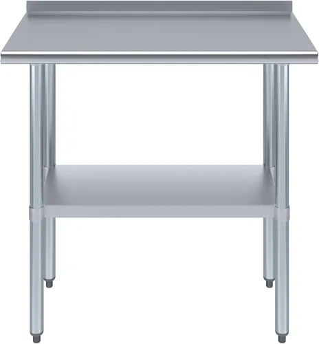 Vista 2 de AmGood Mesa de trabajo de acero inoxidable de 18 x 36 pulgadas con protector contra salpicaduras de 1.5 pulgadas Mesa de preparación de alimentos