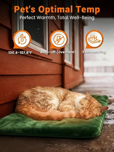 Vista 4 de PETNF Almohadilla térmica para mascotas al aire libre para gatos y perros, control automático de temperatura de 100.4-107.6 °F, impermeable Verde