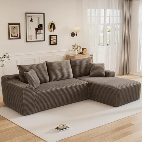 Vista 39 de Sofá modular sin hueso de 95 pulgadas, en forma de L con diván, tapicería de pana suave, asiento profundo, moderno y cómodo sofá para sala de estar