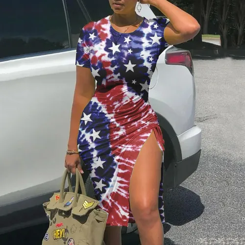 Vista 2 de ADHOWBEW Vestido de mujer para el 4 de julio, con bandera americana, sexy, para salir, fiesta, club, vestido ajustado