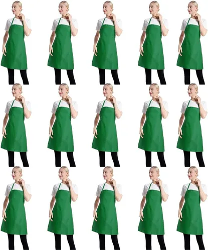 Vista 18 de Total de 15 delantales con peto de colores lisos mixtos a granel para mujeres, hombres y adultos, con 2 bolsillos frontales, para cocinar, pintar