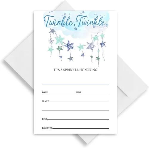 Vista 3 de Twinkle Little Star - Invitaciones para baby shower, invitación azul para baby shower, fiesta de revelación de género del bebé (076)