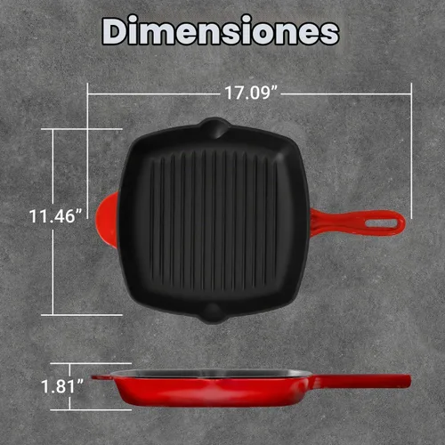 Vista 7 de NutriChef Sartén cuadrada de hierro fundido esmaltado de 11 pulgadas con boquilla de goteo, para todas las estufas, marcas perfectas para parrilla