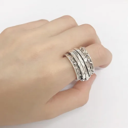 Vista 5 de Anillo giratorio con diseño de estrella de luna para mujeres, niñas y hombres, anti ansiedad, gira libremente, inspiraciones, alivio del estrés