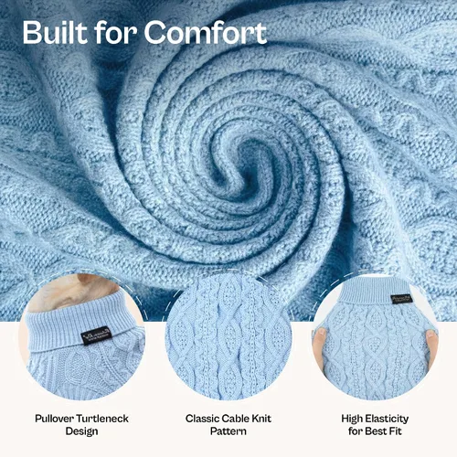 Vista 2 de Parisian Pet Suéteres de Navidad para Perros - Tipo Pullover, Suéter Azul para Perro con Cuello de Tortuga - Suéter Grueso de Punto Trenzado