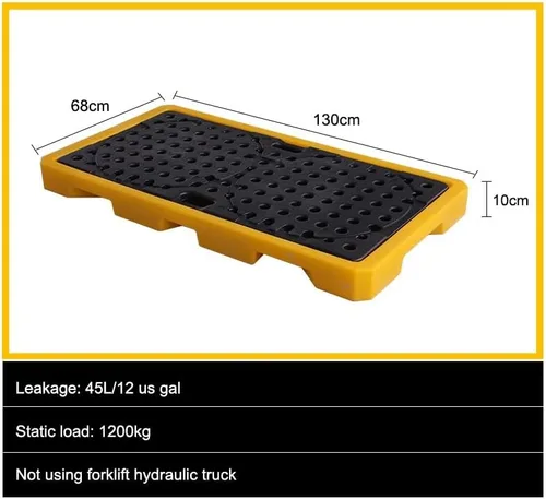 Vista 2 de Industrial Spill Containment Pallet Tray - 2Pc Modular Sump with Drain & Grating Heavy-Duty Bucket Tray for Sliquid Storage/Yellow-1Pcs/121 * 61 *