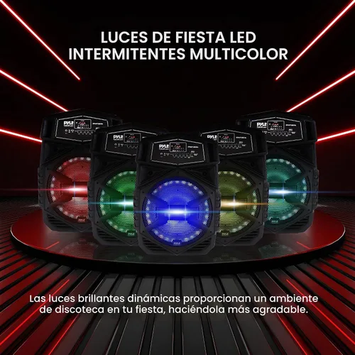Vista 4 de Pyle Sistema de altavoces Bluetooth portátil de 12 pulgadas, altavoz de karaoke de 1000 W con luces LED, USB/Micro SD/FM/BT/Aux/control