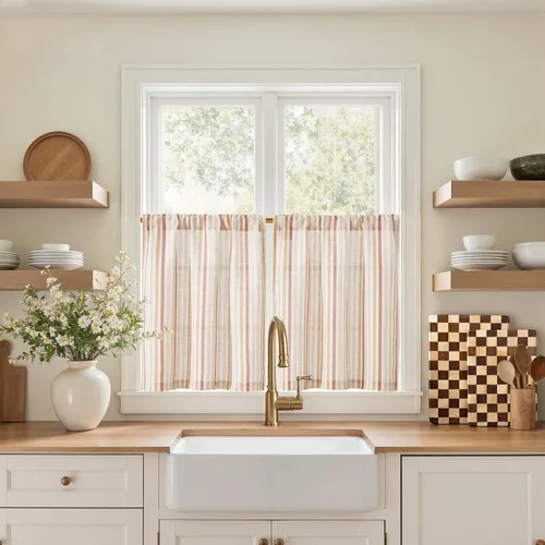 Vista 41 de Jinchan - Cortinas de lino a rayas para cocina, 24 pulgadas, beige, 2
