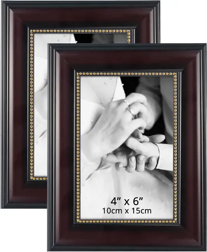 Vista 13 de GraduationMall Marcos de fotos de 4 x 6, vidrio real, fotos para pared o mesa, color negro con cuentas plateadas, paquete de 2