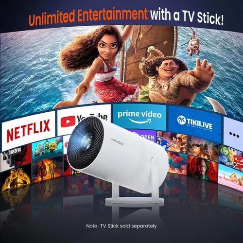 Vista 4 de Mini proyector con WiFi y Bluetooth, proyector de películas portátil con rotación de 180°, compatible con HD de 1080P, Keystone vertical automático