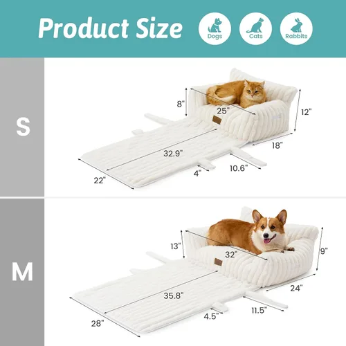 Vista 4 de COZY KISS Bonita cama para gatos con funda extraíble, sofá multifuncional de piel sintética de felpa para mascotas con manta, muebles ultra suaves