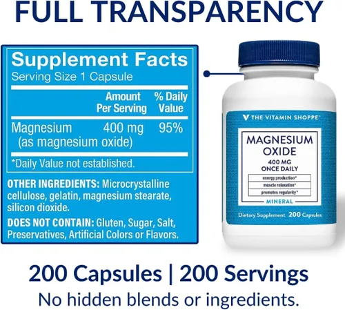 Vista 8 de The Vitamin Shoppe Suplemento de óxido de magnesio de 400 mg, mineral de magnesio diario para relajación muscular, salud ósea y apoyo a