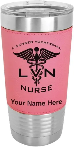 Vista 13 de LaserGram Vaso aislado al vacío de 20 onzas, con licencia LVN, enfermera vocacional, grabado personalizado incluido (cuero sintético, estilo béisbol)