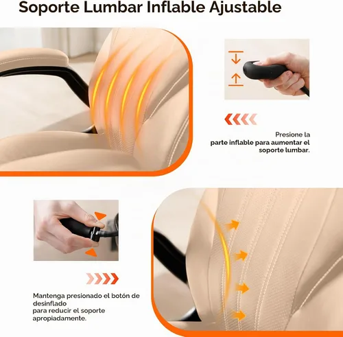 Vista 3 de Ylzyxal Silla de escritorio de oficina, silla ergonómica para computadora con brazos abatibles acolchados y soporte lumbar ajustable, silla Beige