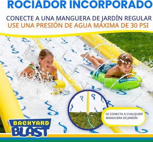 Vista 5 de Backyard Blast - Tobogán acuático de 30 pies con parachoques y zona de salpicaduras, jinete inflable y bomba eléctrica, fácil de instalar, extra