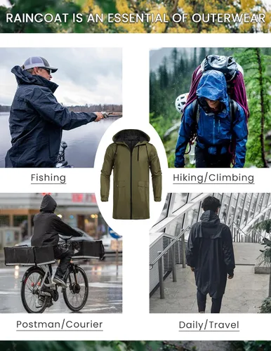 Vista 4 de COOFANDY Chubasquero largo para hombre, chaqueta impermeable para exteriores, con capucha