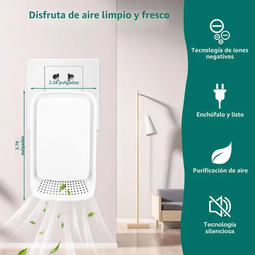 Vista 5 de Purificador de aire iónico enchufable (4), ionizador de aire doméstico, purificador de aire silencioso sin filtro, purificador de aire silencioso