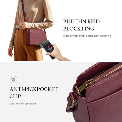 Vista 6 de befen Bolso cruzado antirrobo para mujeres de cuero genuino, bolsos pequeños de hombro cruzados con ranuras para tarjetas RFID