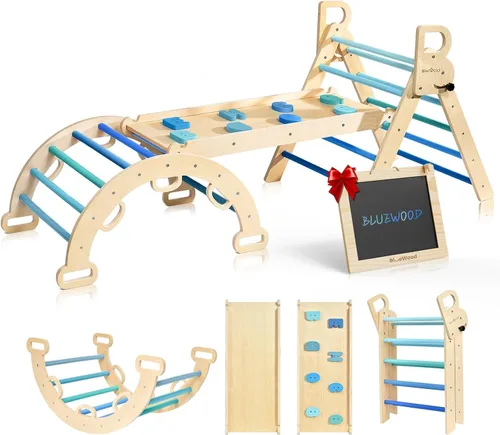 Vista 12 de BlueWood Pikler Triangle Set, Foldable Toddler Climbing Toys Rosa malva