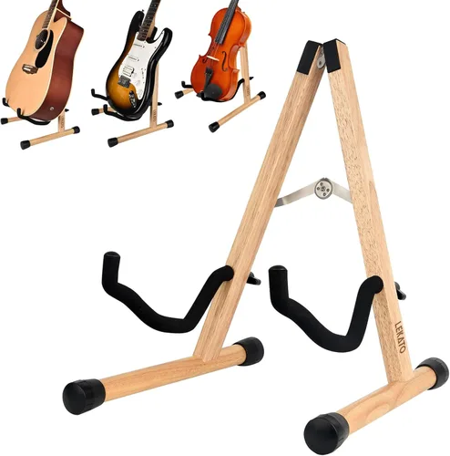 Vista 8 de LEKATO Soporte de madera para guitarra, soporte plegable de espuma acolchada para acústico, eléctrico, bajo, banjo, mandolina Mahogany Wood