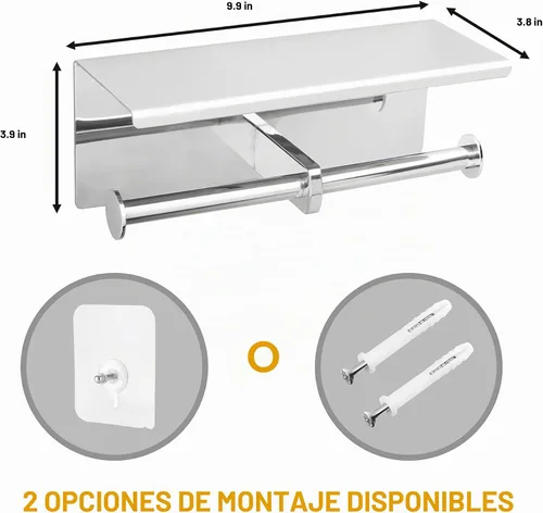 Vista 2 de Estante de rollo de papel higiénico doble con estante