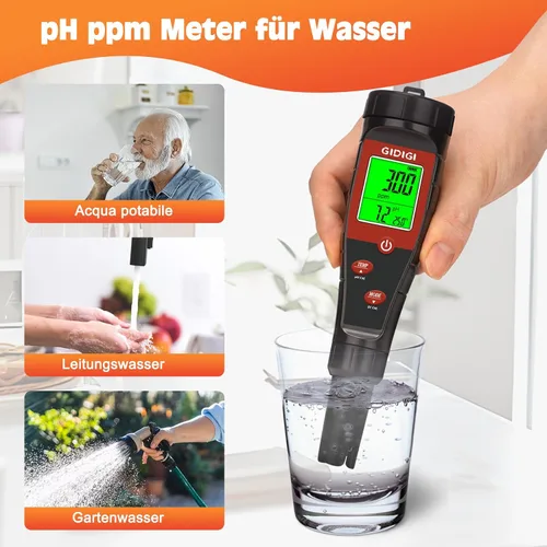 Vista 3 de Probador de pH Digital para Agua, Medidor de pH para Agua Hidropónica, Probador de TDS EC PPM para Nutrientes de Plantas, Medidor 4-en-1