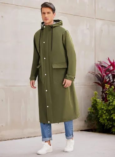 Vista 2 de COOFANDY Chaqueta impermeable para hombre con capucha, impermeable, ligera, activa, larga