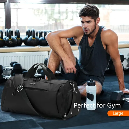 Vista 2 de TOPDesign Bolsa de gimnasio para mujeres y hombres, bolsa de lona unisex con compartimento para zapatos y bolsillo húmedo para viajes, deportes