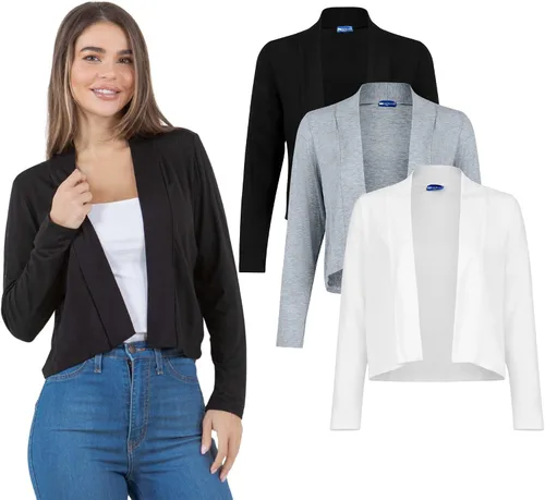 Vista 7 de Azules Cárdigan corto para mujer, suéter ligero de manga larga, cárdigan corto con frente abierto para vestidos