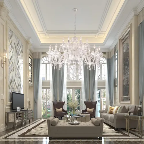 Vista 4 de Maxax Candelabro de cristal de 18 luces, moderna lámpara colgante colgante con gotas de lluvia, iluminación de techo ajustable de cadena, base E12