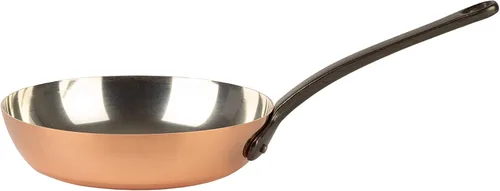 Vista 8 de Sartén de cobre estañado con mango de hierro fundido Sartén tradicional de cobre macizo con revestimiento de estaño Sartén fabricada en Francia
