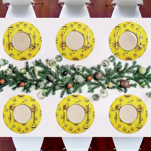Vista 7 de Yellow Pumpkins Dining Room Table Placemats, Non Slip Placemats Set Washable for Kitchen Table one sizex6