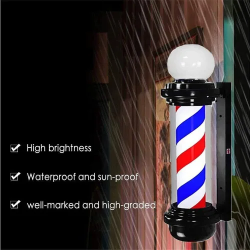 Vista 3 de Luz de poste de peluquería de 35 pulgadas, letrero abierto de peluquería de estilo clásico, tiras LED giratorias en blanco y negro, IP54
