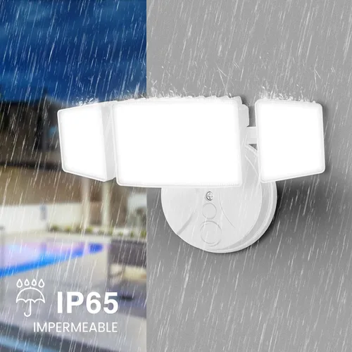 Vista 5 de Onforu Luces de inundación de 75 W para exteriores, luces de seguridad de 7000 lm de brillo, controladas por interruptor, con 3 cabezales