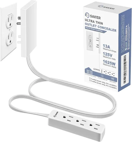 Vista 9 de Saker Cable de extensión doble de 5 pies plano con 6 tomas, 1625W Cable de extensión con cubierta de toma, enchufe plano, a prueba de bebés