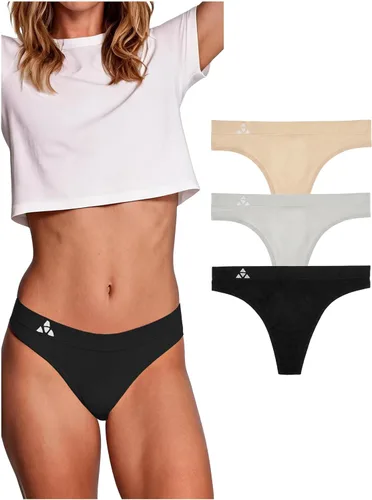 Vista 12 de Balanced Tech Ropa interior que absorbe la humedad para mujer, tangas de entrenamiento sin costuras, de secado rápido, tangas de viaje Paquete de 6