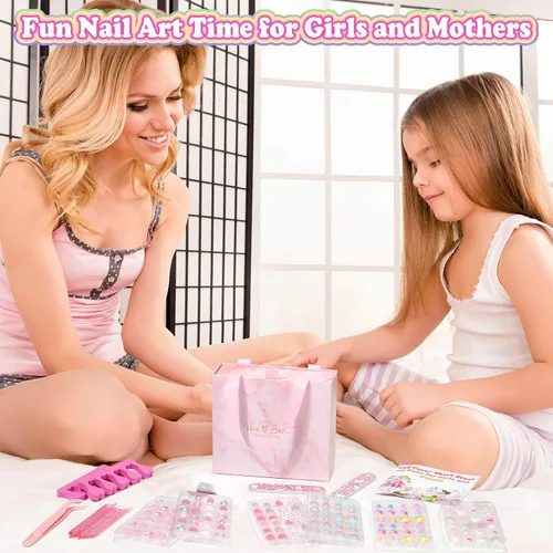 Vista 7 de 144 Piezas de Uñas Postizas a Presión para Niñas, Uñas Postizas para Niñas con Kit de Pegamento, Lindas Puntas de Uñas con Adhesivo de Uñas