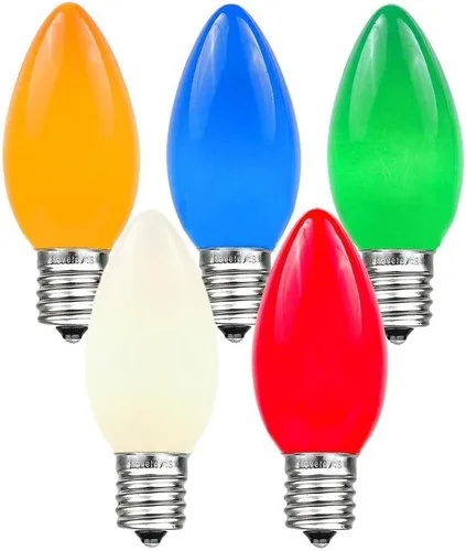Vista 13 de Novelty Lights Paquete de 25 bombillas de repuesto de cerámica C9 para exteriores Multi